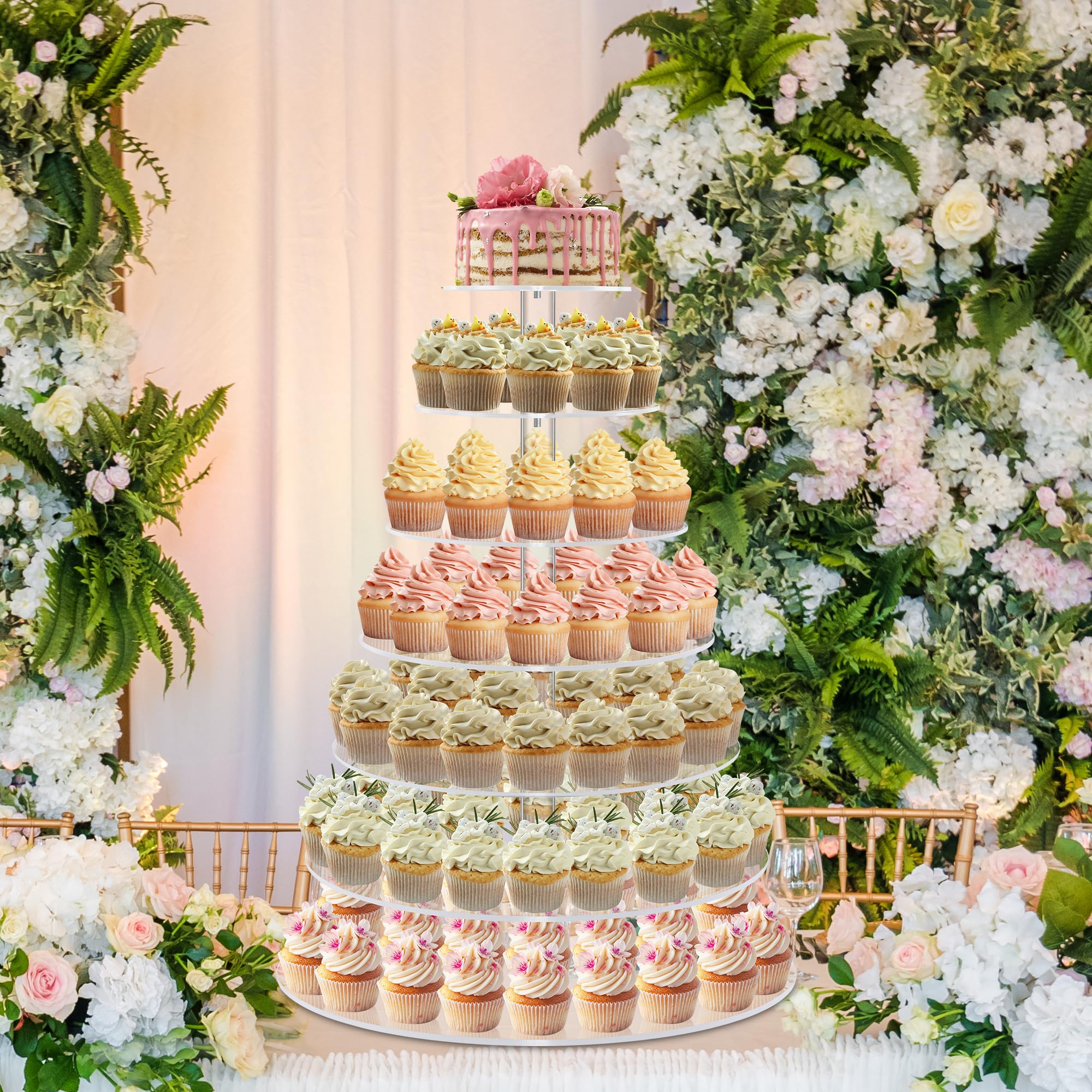 Large 7 Tier Cupcake Stand for 100 Cupcakes, Clear Round Cupcake Stands, Acrylic Wedding Cupcake Tower Stand, Cupcake Display Stand for Dessert Table, Cupcake Tier Stands