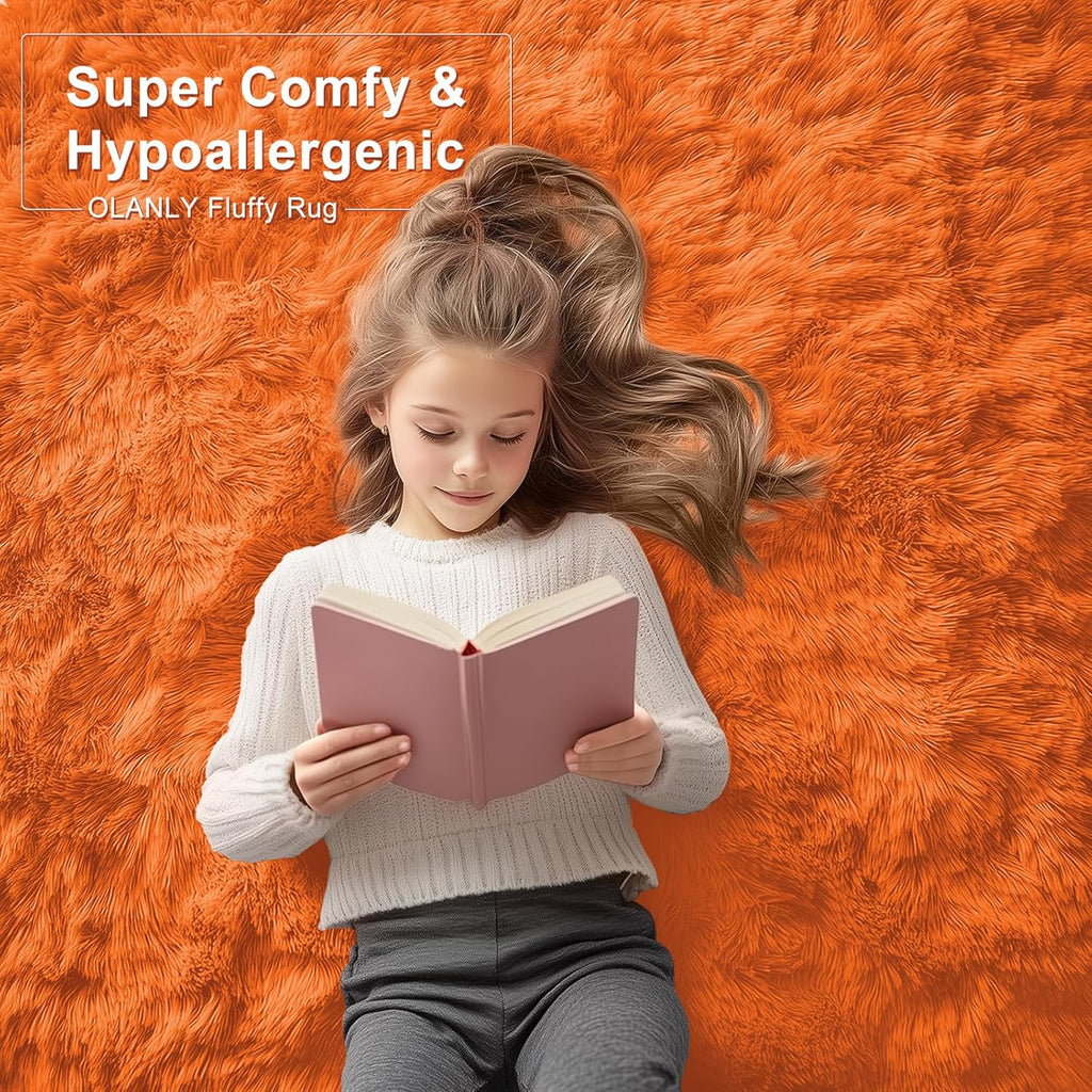 OLANLY Large 5x7 Machine Washable Area Rug - Soft Fluffy Shaggy Carpet for Living Room & Bedroom | Orange