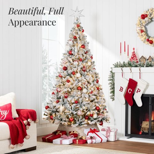 Best Choice Products Pre-Lit Artificial Christmas Tree - 4.5ft Snow Flocked Pine with Easy Assembly & Metal Stand
