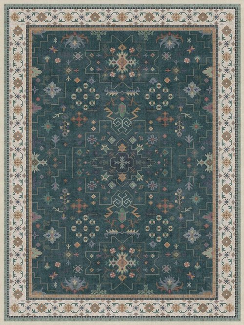 Hazo Haus Vintage Dark Green 6x8 Dining Room Rug - Washable Floral Low Pile Non-Slip Area Rug