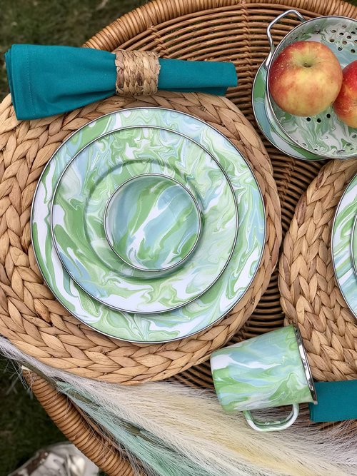 Golden Rabbit Enamelware Chargers, 12.5 inch, Modern Monet, Set of 2