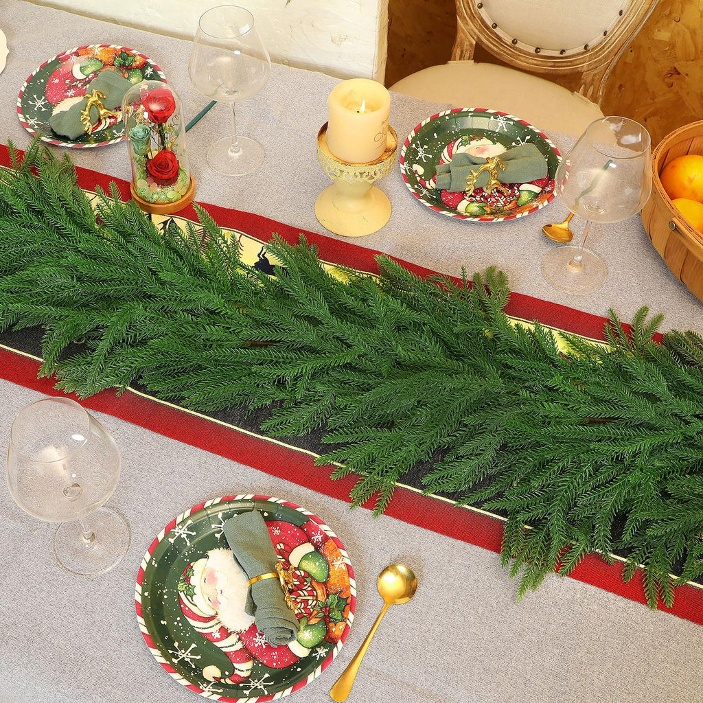 24 FT (4 * 6FT) Christmas Norfolk Pine Garland, Real Touch Dense Faux Greenery Garland for Mantle, Table, Wall, Indoor & Outdoor Christmas Decorations