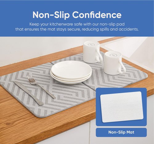 Chef’s Path Dish Stone Drying Mat - 23.6x15.4in Geometric Print Bi-fold Kitchen Mat - Quick Drying and Ultra Absorbent Diatomaceous Earth and Quartz Dish Drying Mat with Non Slip Pad and Sandpaper