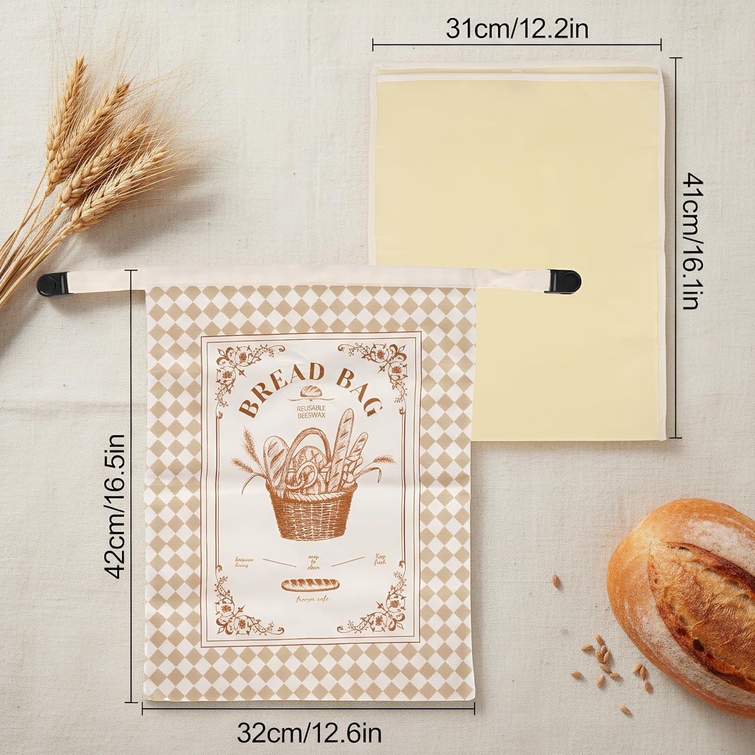 Beeswax Bread Bags by [Brand Name] - 2 Pack Reusable Cotton Storage Bags | 16x12 Inch for Fresh Sourdough & Homemade Bread