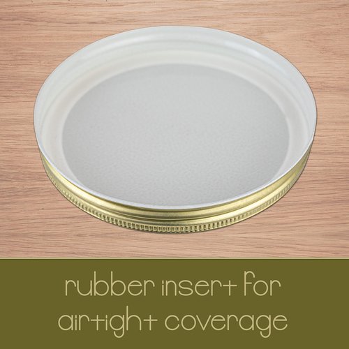 kitchentoolz Half Gallon Mason Jar Wide Mouth with Airtight Metal Lid - Safe for Fermenting Kombucha Kefir - Curing Pickling, Storing and Canning - BPA-Free Dishwasher Safe (Gold Lid, 4)