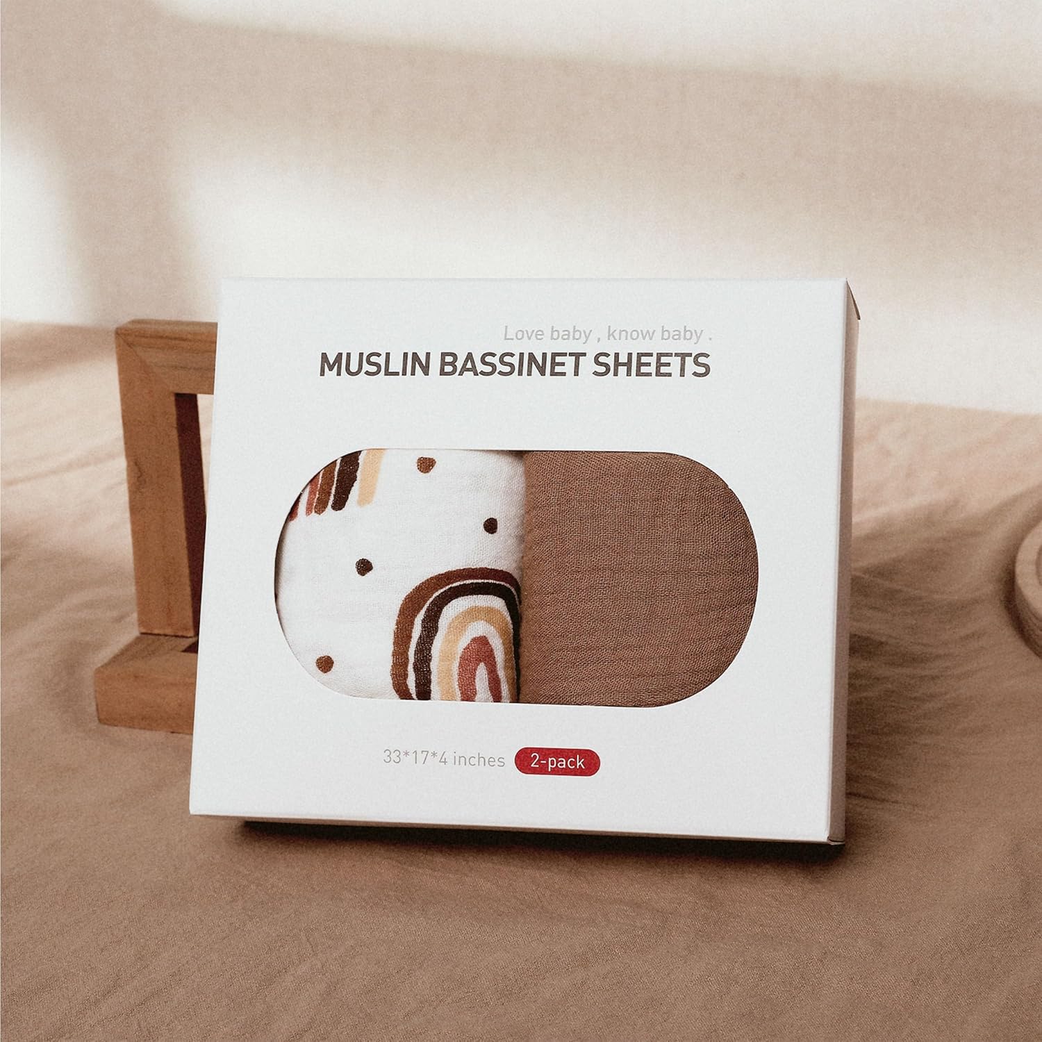 Skiennix Muslin Bassinet Fitted Sheets - Soft Cotton Baby Mattress Sheet Set, 360° Elastic Fit | Cute Rainbow Design
