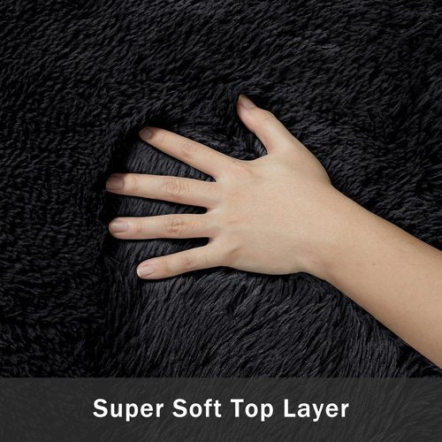 8x10 Area Rug for Living Room:Ultra Soft Fluffy Shag Black Rugs,Large Fuzzy Plush Indoor Non Slip Carpet Washable Rug for Bedroom Kids Nursery Office Dorm Modern Decor(Black)