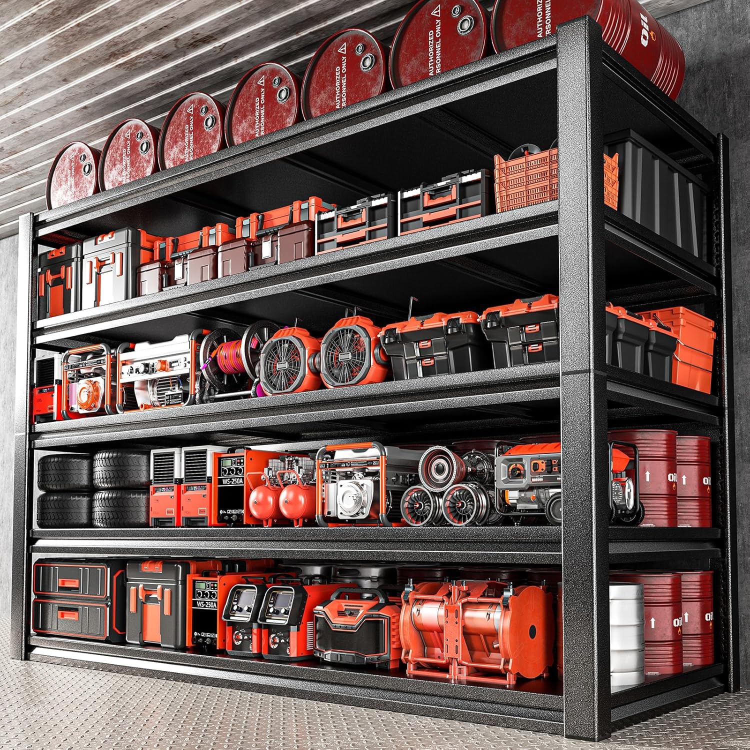 POKIPO Heavy Duty Garage Shelving - 5 Tier Utility Shelf Units, Adjustable Metal Storage Rack | 72"H x 47.2"W x 23.6"D, 3500LBS Capacity