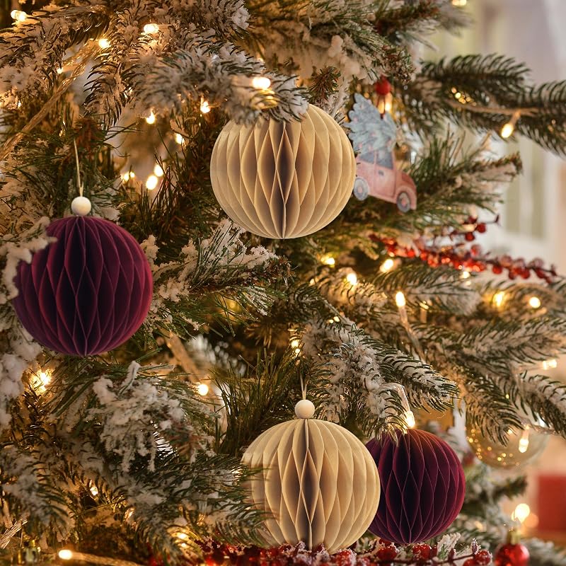 Khaki 8Pcs Paper Christmas Balls with Magnetic Closure - 3.15-Inch Ornaments for Xmas Tree (Variation: Khaki)