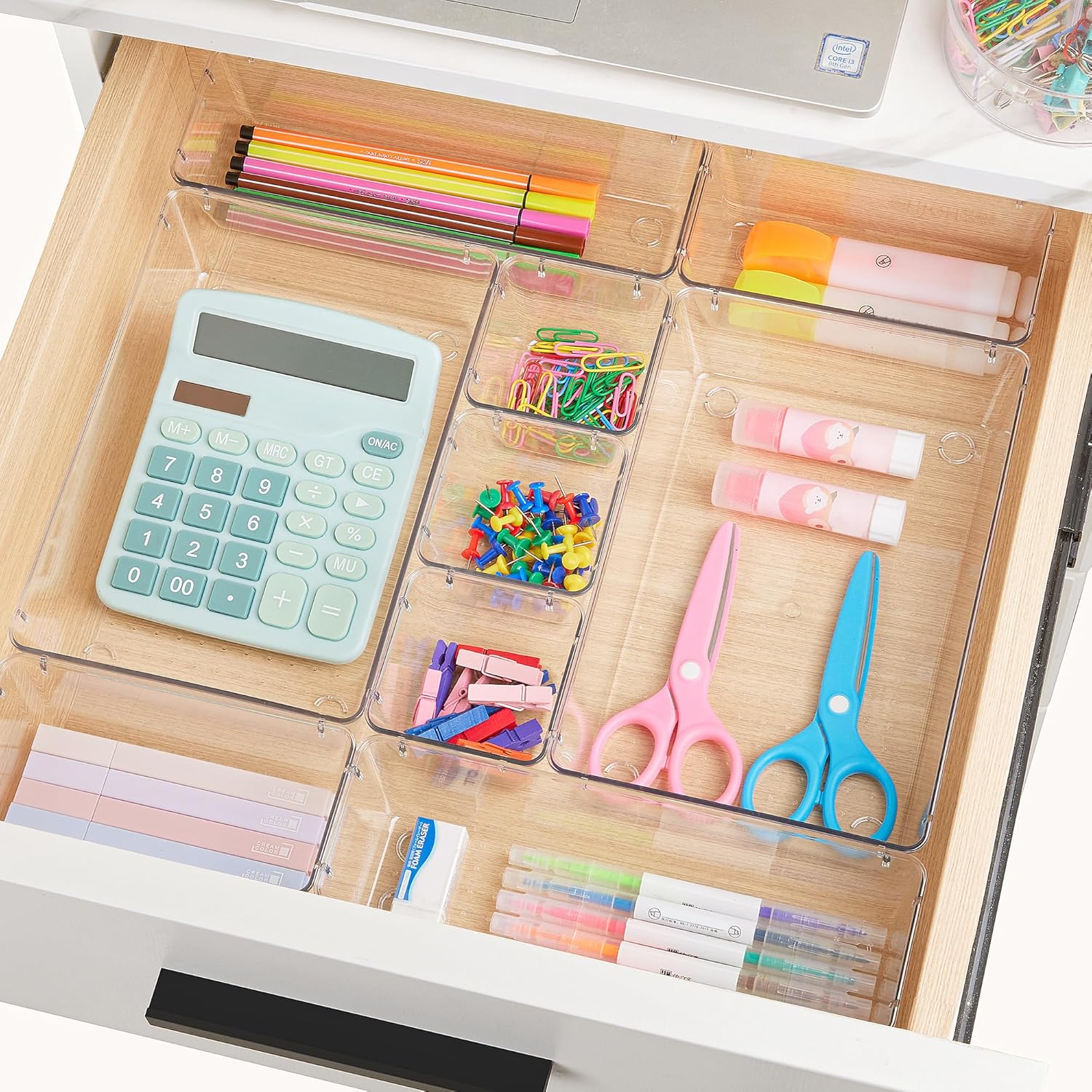 Vtopmart 44 PCS Clear Plastic Drawer Organizers - Versatile Non-Slip Storage Trays for Makeup, Jewelry & More