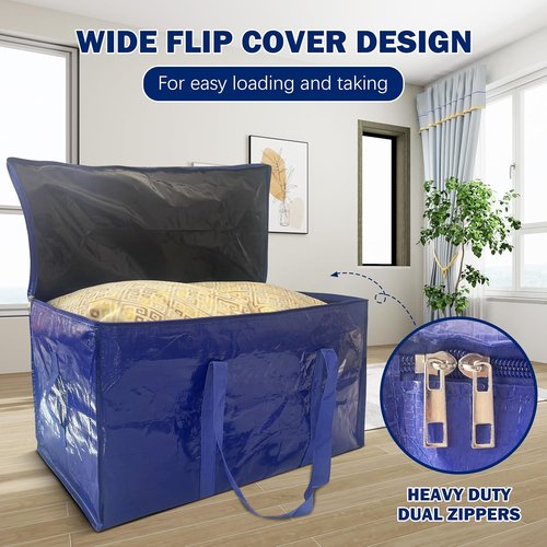 **Skiennix Extra Heavy Duty Moving Bags - Strong Zipper & Handles, 24 Gallon, Dark Blue (8 Pack)**
