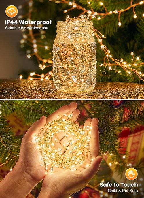 Flowing Fairy Lights - 10FT 388LED Twinkle String Lights | 14 Modes, Waterproof Indoor Decor, Warm White