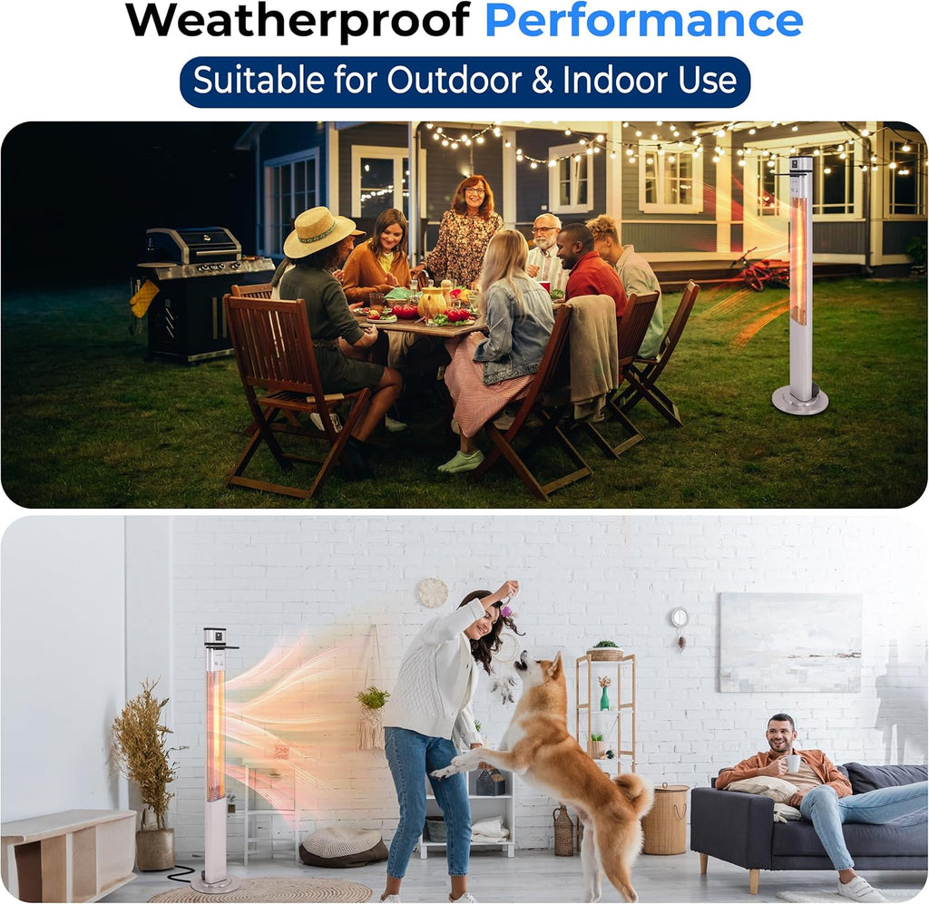 SereneLife Infrared Patio Heater - 1500W Electric Indoor/Outdoor Portable Heater with Remote Control | Silver