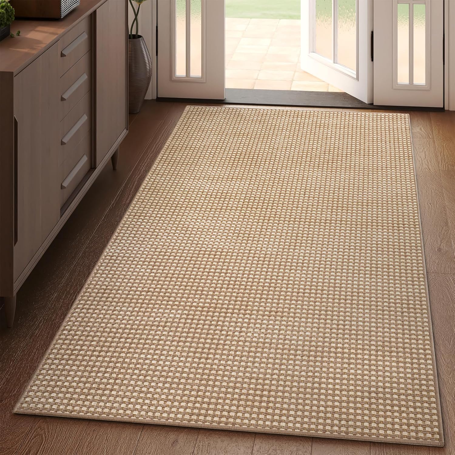 YDKGL Area Rug - Non-Slip Washable Boho Woven Runner for Entryway | 3x5 ft Brown Carpet