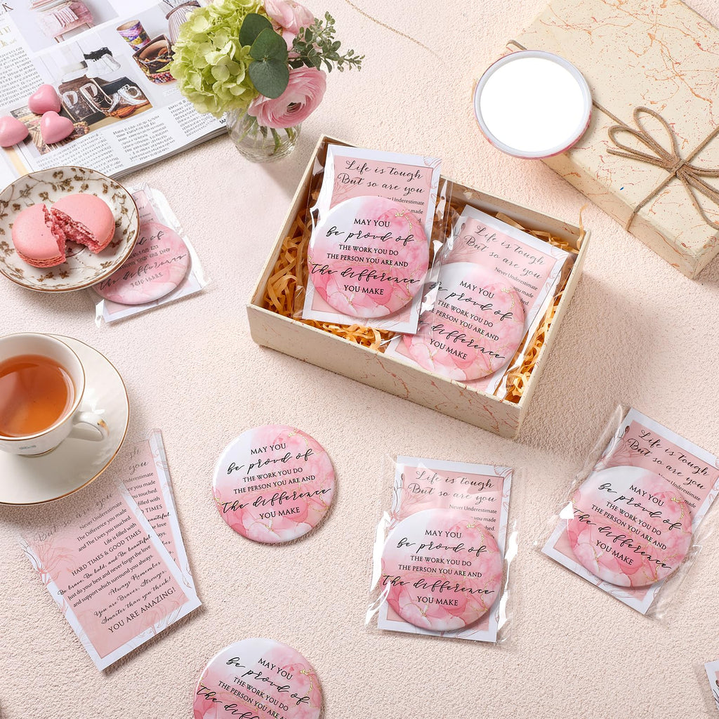 Cinnvoice 25 Sets Pink Mother's Day Mirror Gifts Inspirational Mini Compact Mirror Bulk for Women Small Round Pocket Makeup Gifts for Graduation Secretary Teacher Nurse (May You)