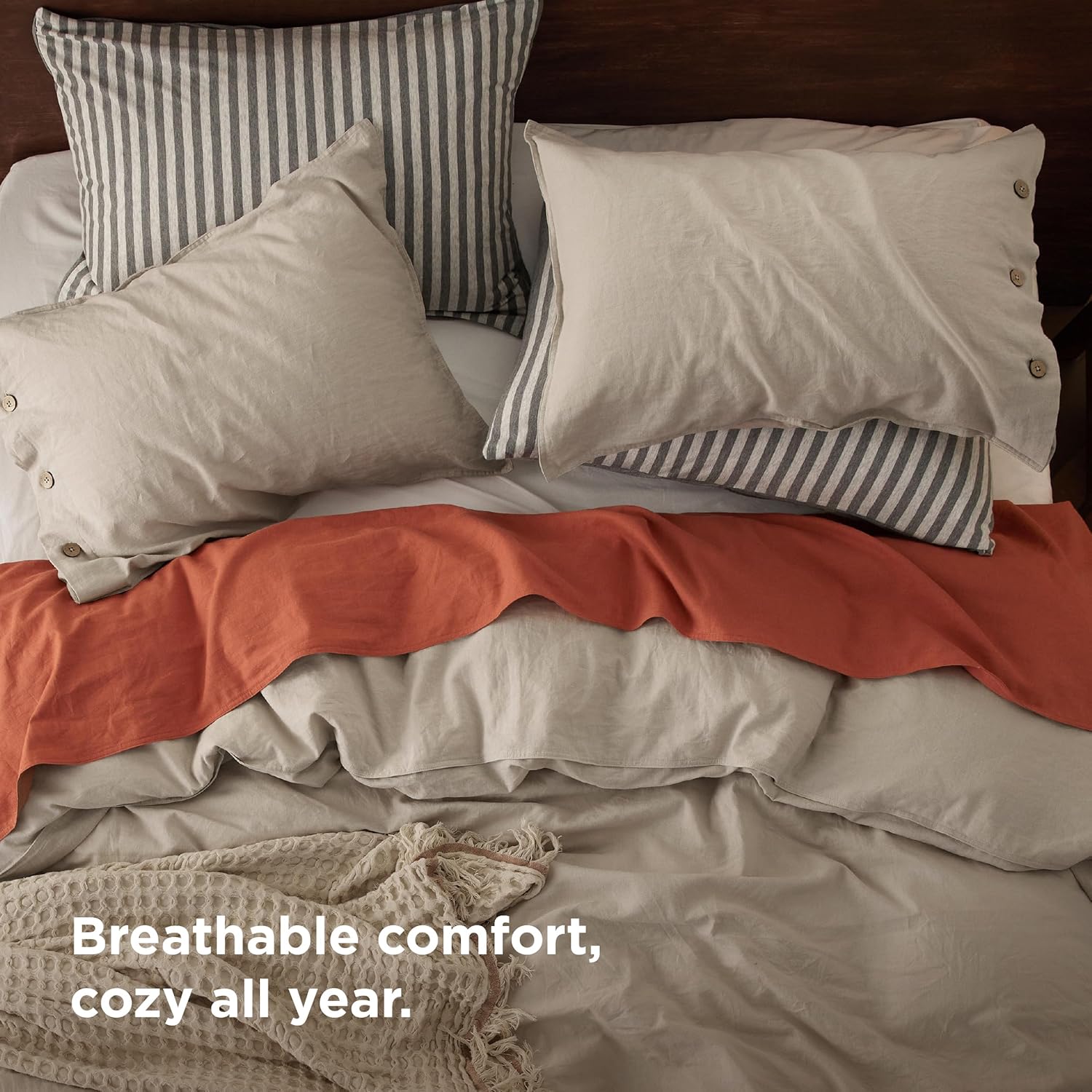 Bedsure Linen Duvet Cover Queen - Cooling & Breathable Linen Cotton Blend Bedding Set | 3-Piece Moisture-Wicking Design (Linen Color)