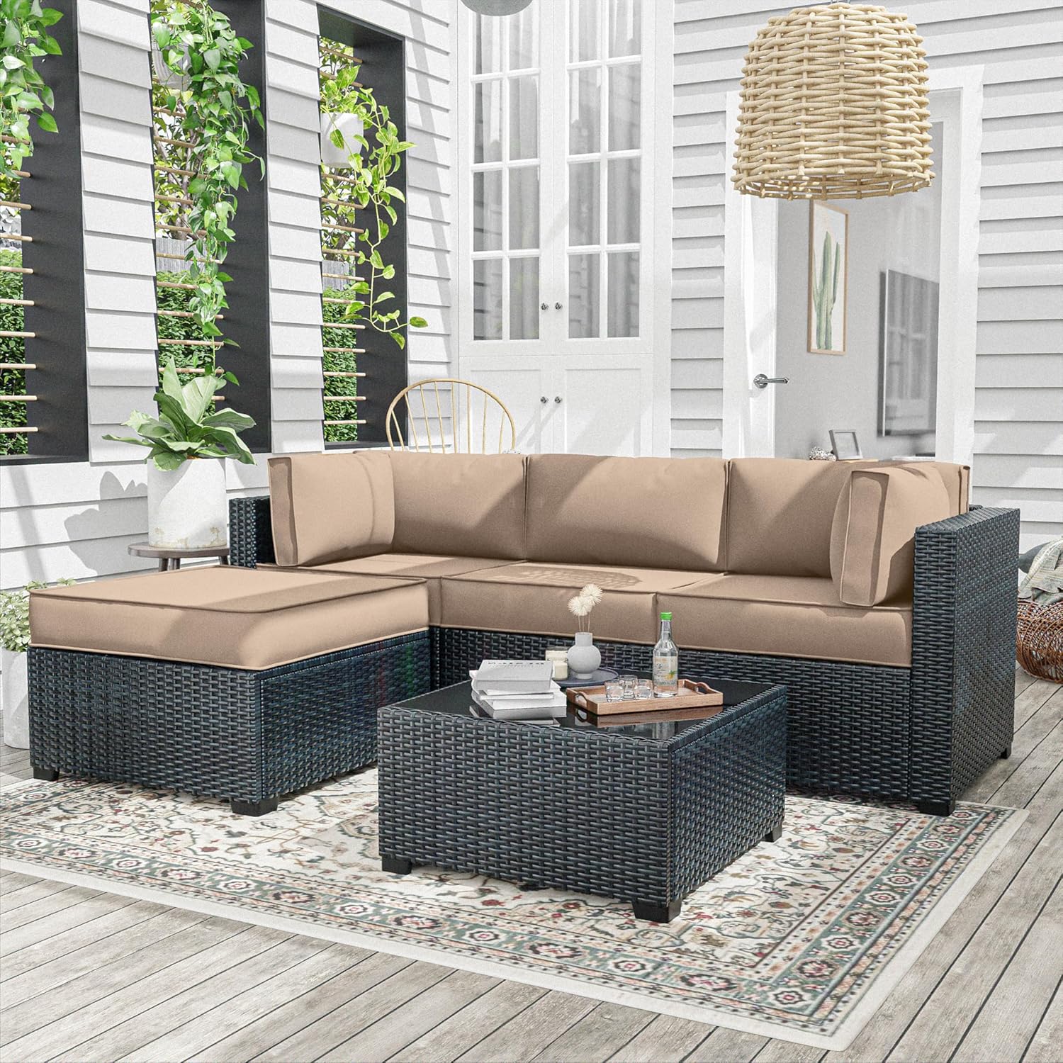 Skiennix Outdoor Patio Furniture Cushion Covers - Waterproof Replacement Set for 5 Cushions