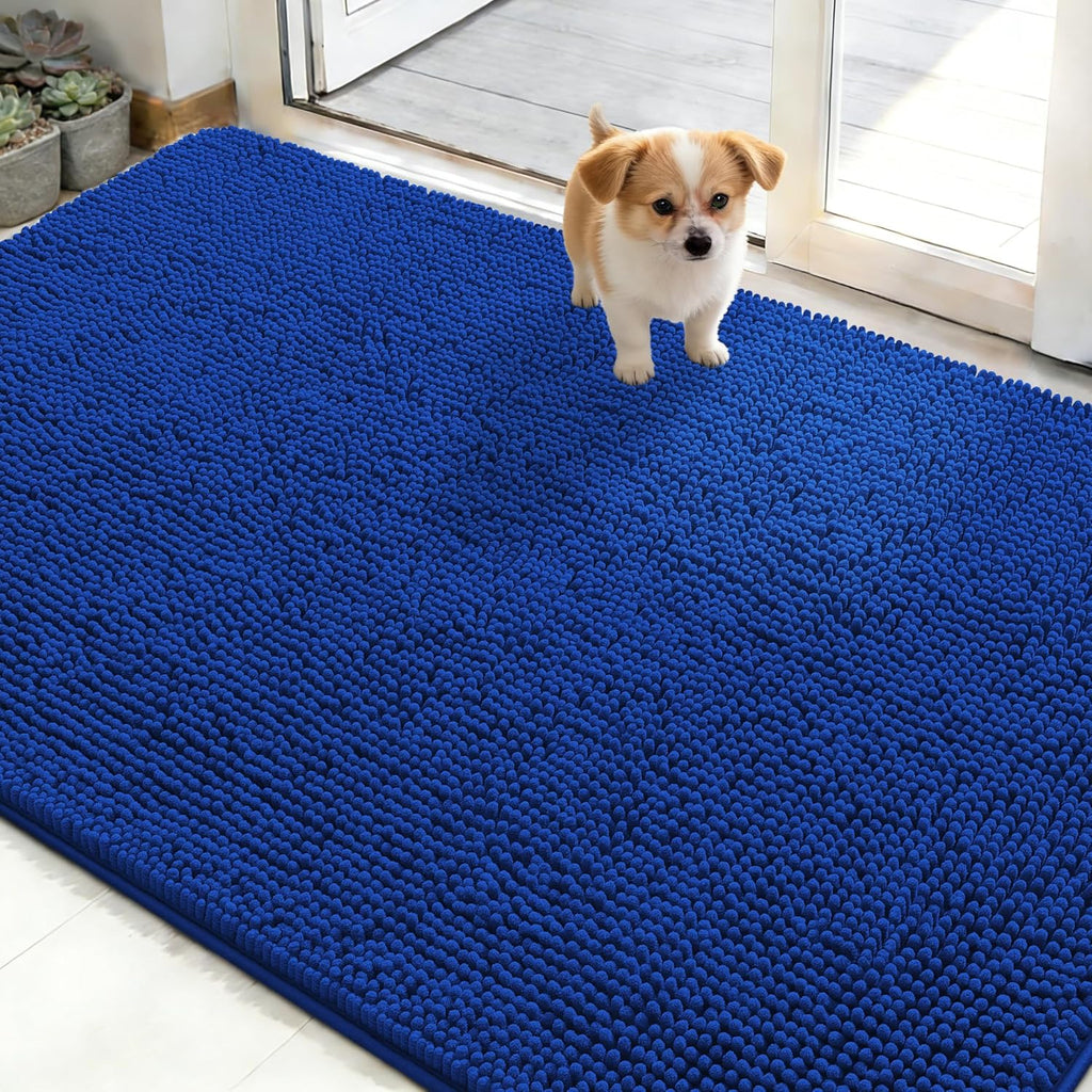 OLANLY Dog Door Mat - Absorbent Non-Slip Washable Doormat for Muddy Paws | 50x30 Royal Blue
