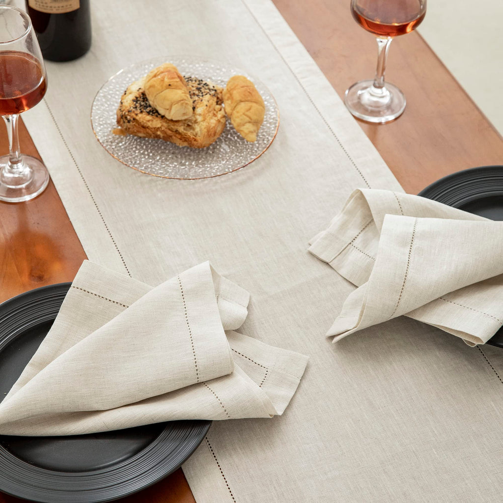 EVERLY Pure Linen Hemstitch Tablecloth,100% Stonewashed French Linen tablecloths for Kitchen Dining Rectangle Tables,60x108Inch Machine Washable Christmas Thanksgiving Organic Tablecloth-Natural Linen