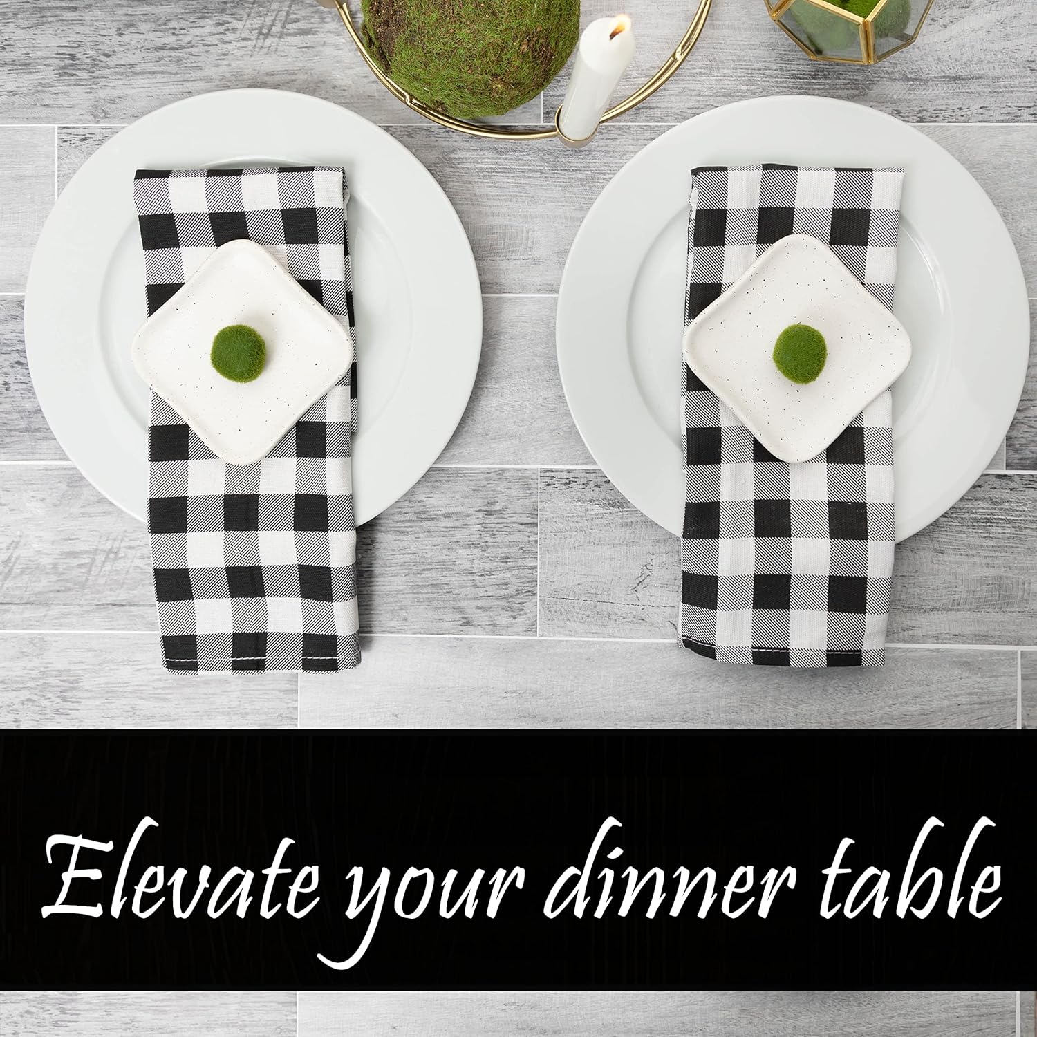 PERLLI Cotton Cloth Napkins - 12 Pack 18x18 Inches | Black and White Plaid Design, Washable & Reusable for Elegant Table Settings