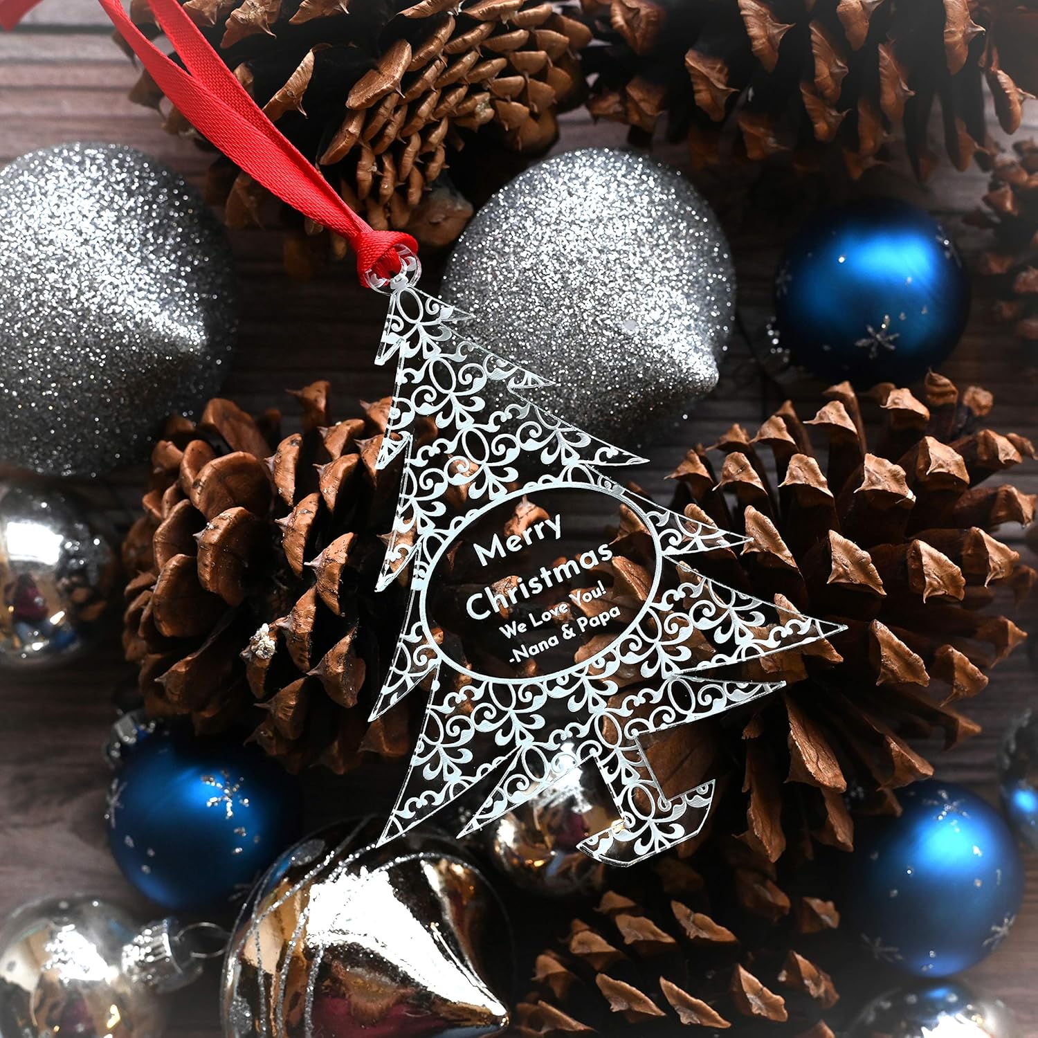 Personalized Christmas Ornaments by [Brand Name] - Unique Gift Box for Engagements, Weddings & Babies | Acrylic Lace Design