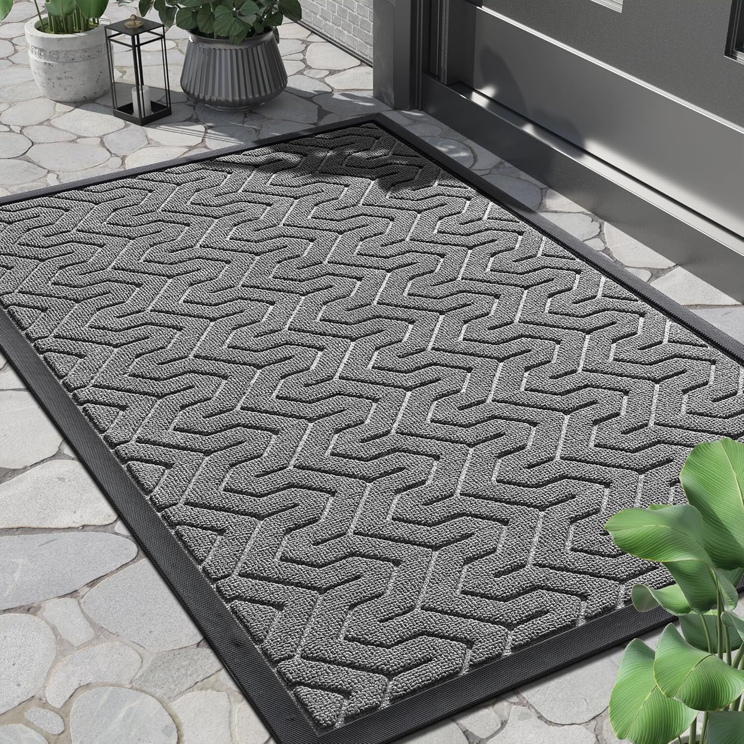 Yimobra Front Door Mat - Waterproof Heavy Duty Non-Slip Rubber | 29.5x17 Inches, Grey