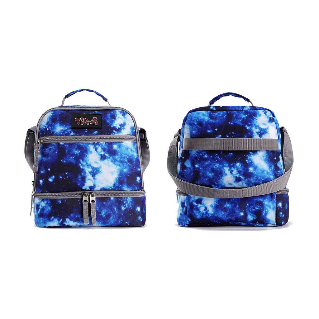 Tilami Lunch Bags Insulated Adjustable Strap Zipper, Two Compartments Cooler Bags, Bento Bags for Kids Toddlers (Blue)