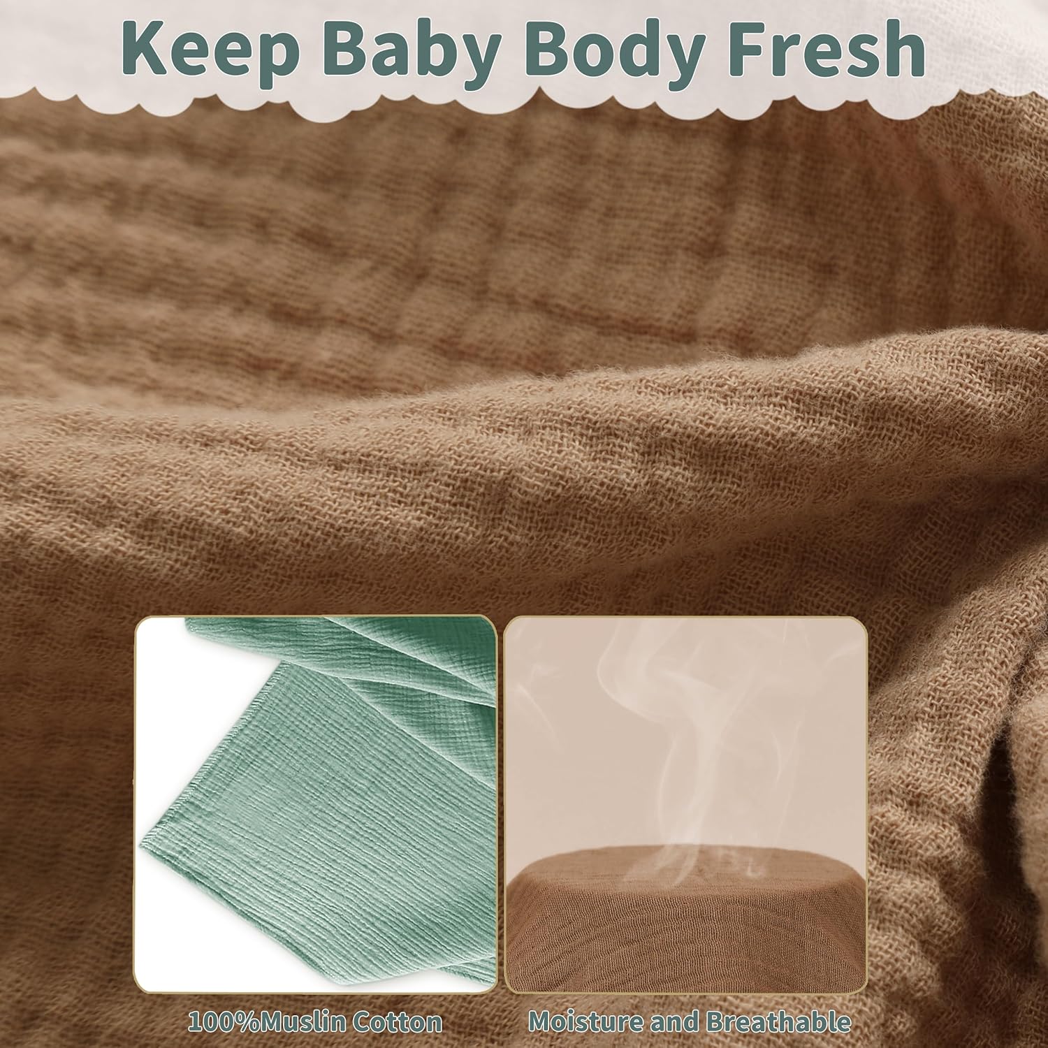 Skiennix Muslin Swaddle Blankets - Soft & Breathable 2-Pack for Newborns | Large 41 x 41 Inches (Beige & Coffee)