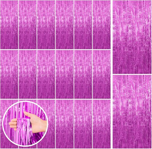 Hot Pink Party Decorations by [Brand Name] - 20 Pack Tinsel Curtain Streamers for Birthdays & Celebrations