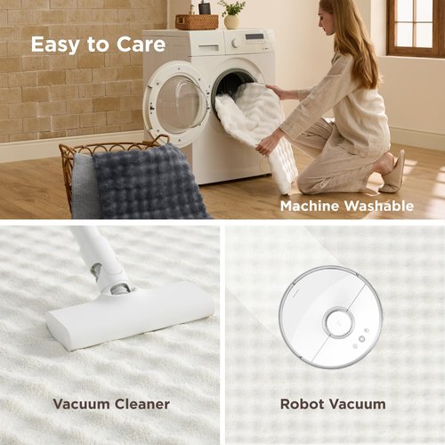 Bedsure 5x7 Fluffy Area Rugs for Living Room, Machine Washable Rugs, Non-Slip Backing, Non-Shedding, Pet Friendly Throw Rug for Bedroom Dining Room, Coconut White