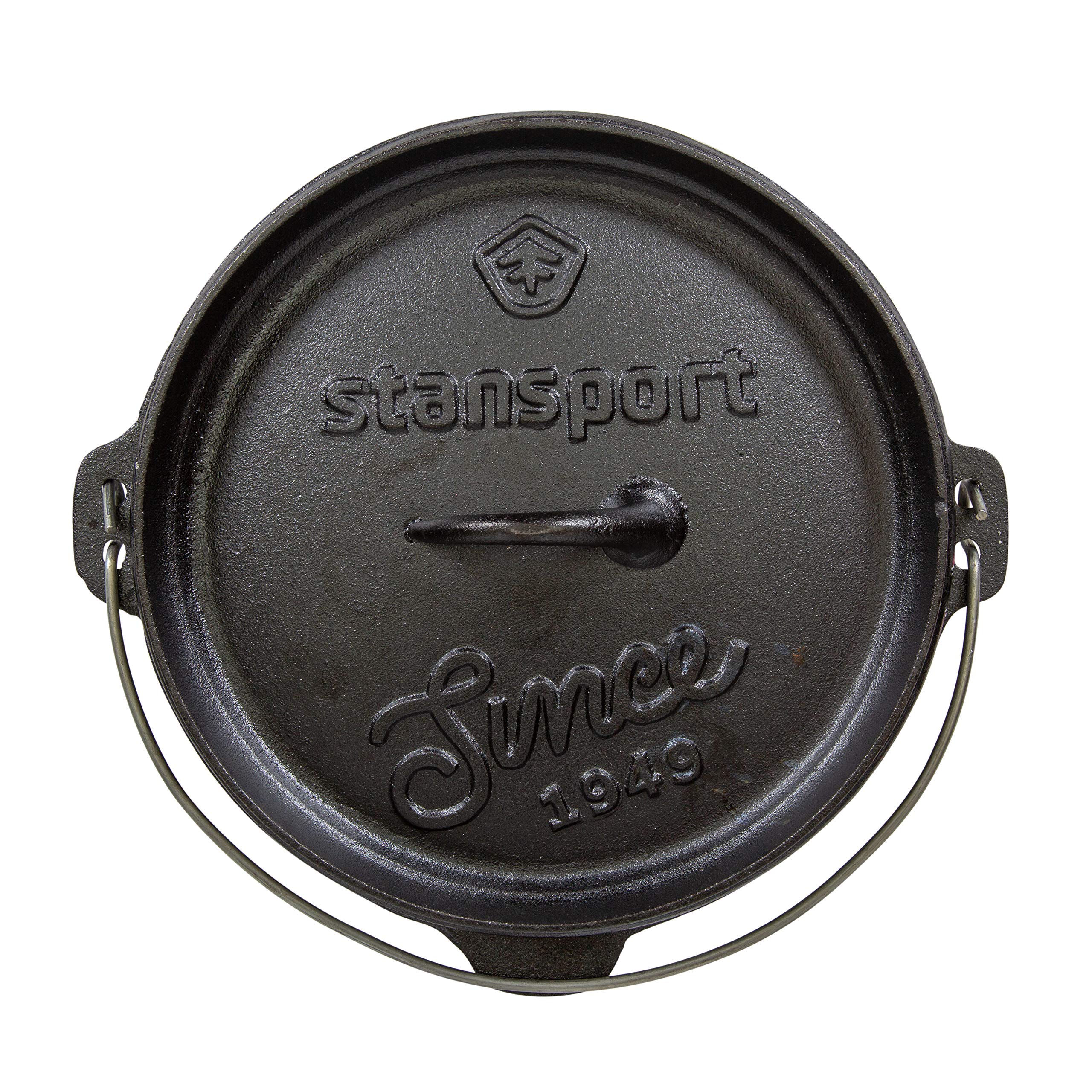 Stansport's Cast Iron Dutch Oven with Lid (16023) - Large 4 Quart Capacity, Durable Cast Iron Construction, Perfect for Outdoor Cooking, Home Kitchen and Camping Trips, Flat Bottom Design