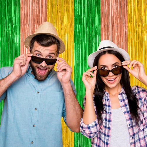 Hawaiian Party Decorations - 4 Pack Tinsel Backdrop | 3.28 FT x 7.05 FT Metallic Luau Decor