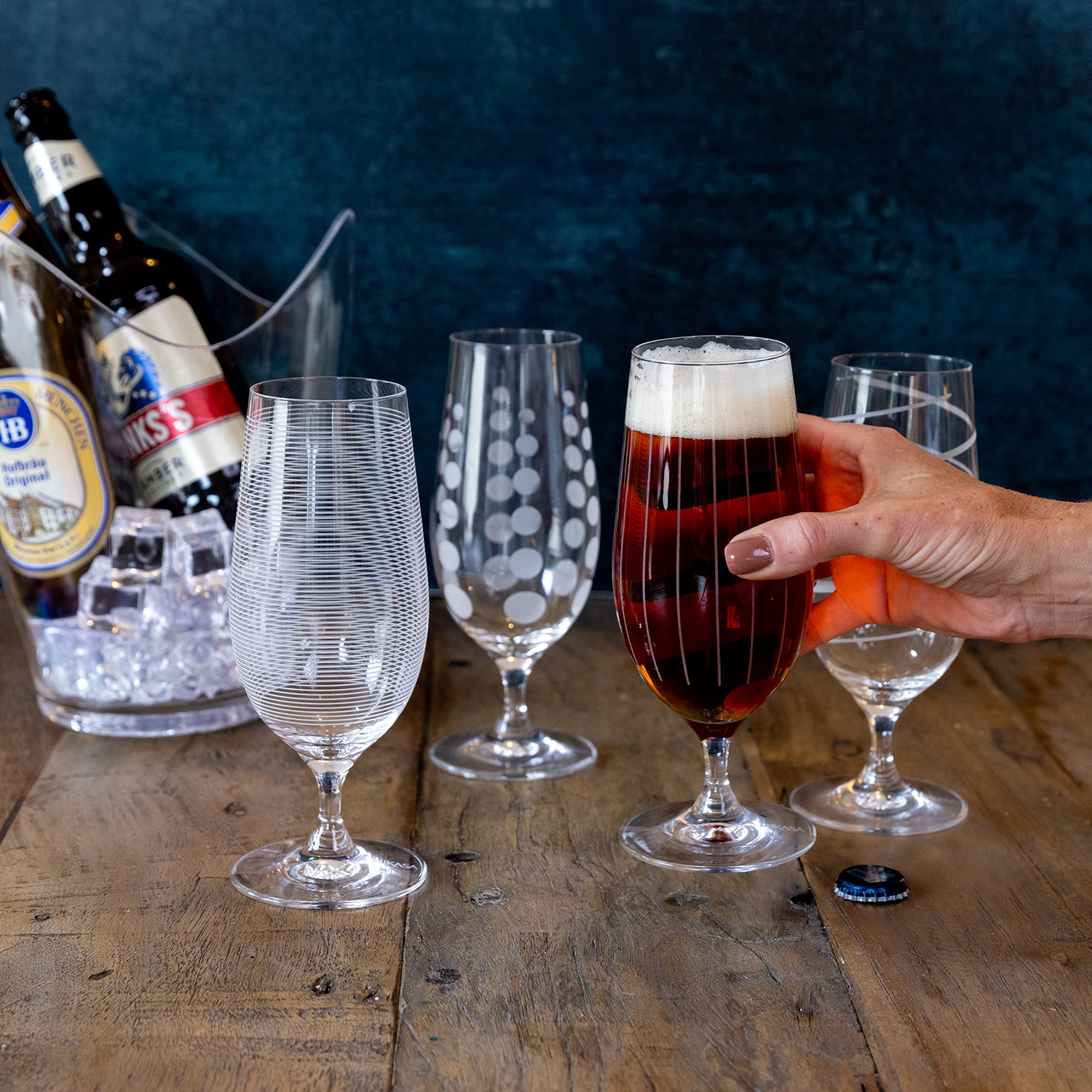 Mikasa 'Cheers' Beer Glasses/Craft Beer Glass Set with Decorative Etching, Crystal Glass, Silver Effect, 460 ml, Set of 4