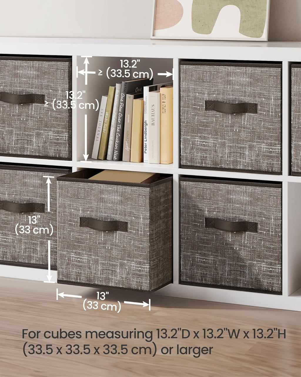SONGMICS Storage Cubes - 13-Inch Non-Woven Fabric Bins with Double Handles - Set of 6, Walnut Color for Closet Organization