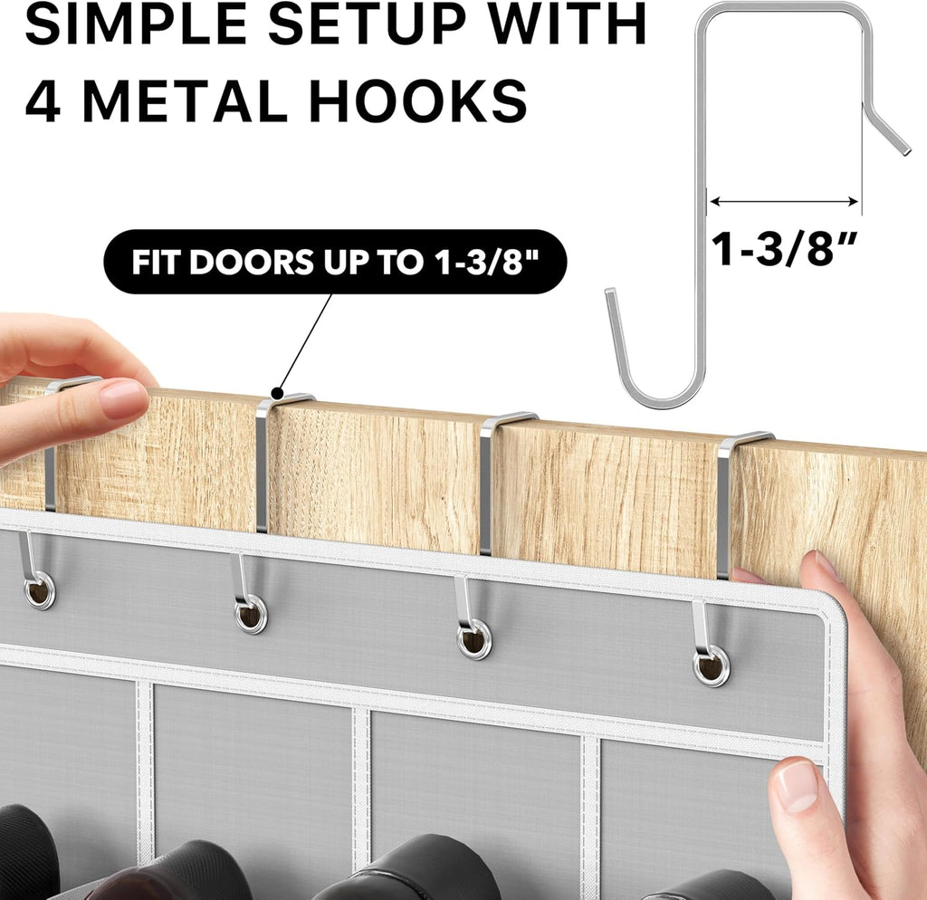 Simple Houseware 24 Pockets - Over The Door Hanging Shoe Organizer | Crystal Clear, Gray (64'' x 19'')