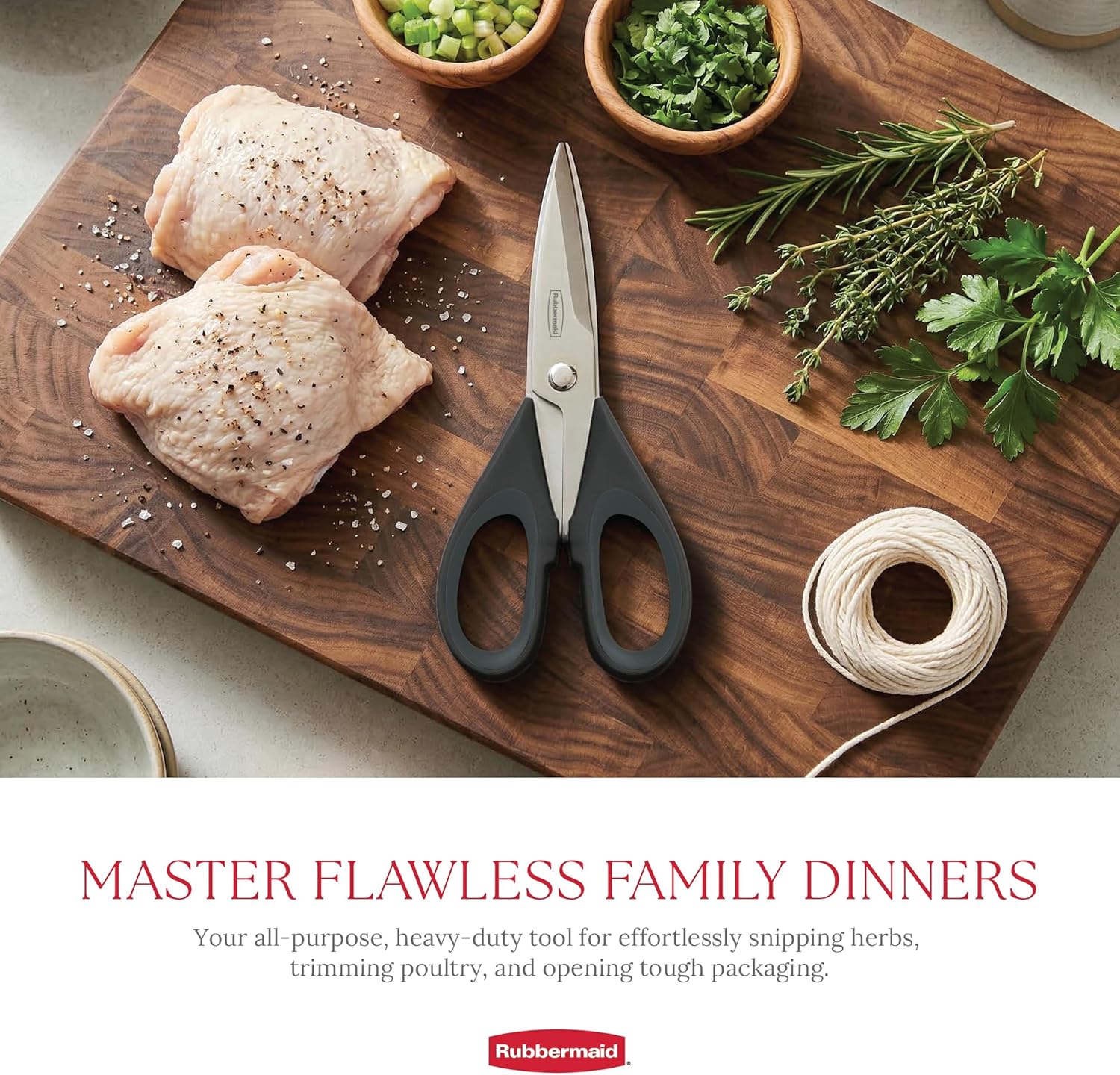 Rubbermaid Kitchen Scissors - Heavy Duty Stainless Steel Shears with Protective Sheath | Dishwasher Safe, Black