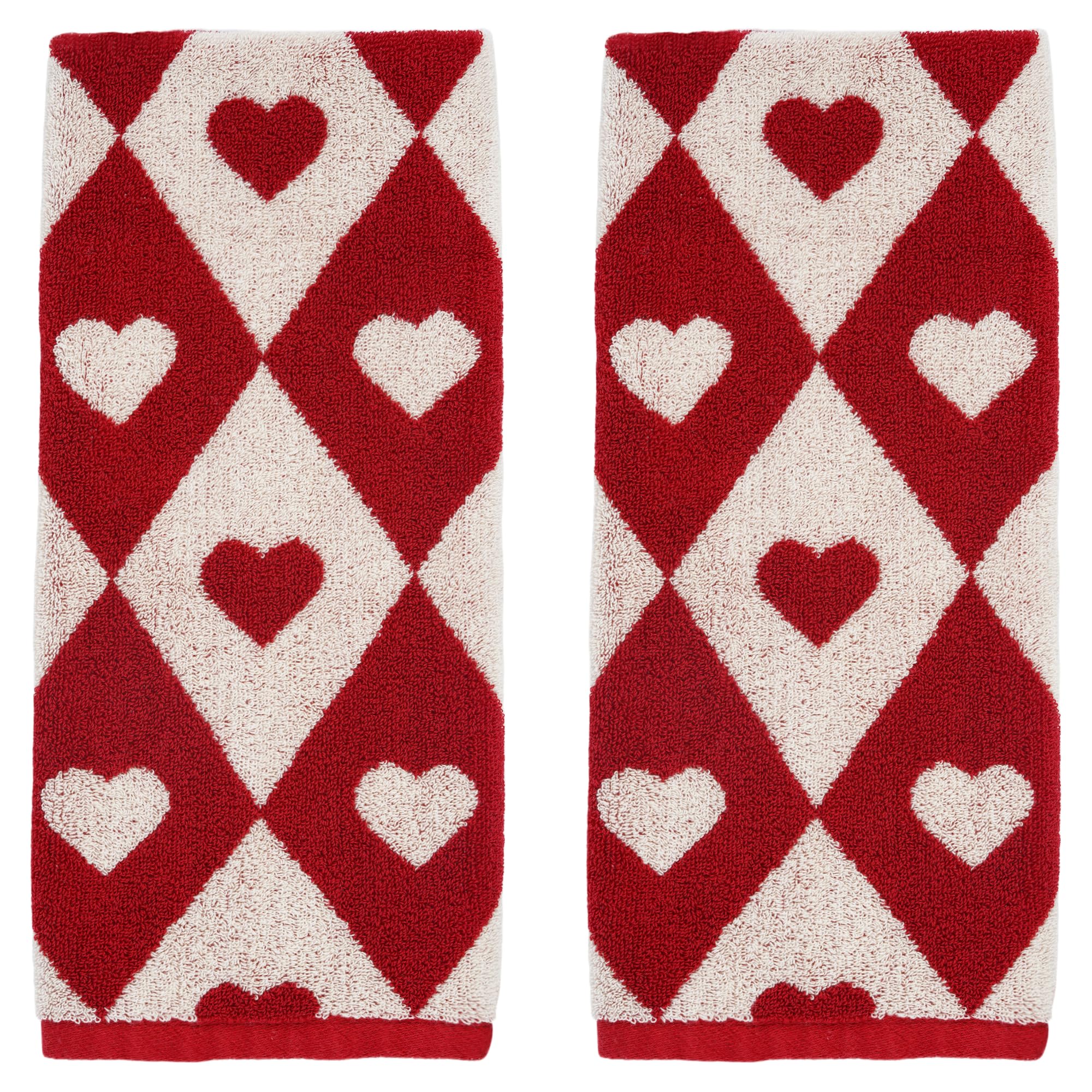 Leisofter Valentines Day Hand Towels for Bathroom(2 Pcs, 13" x 29"),Decorative Towels for Drying, Cleaning, Cooking, Holiday (Diamond Hearts)