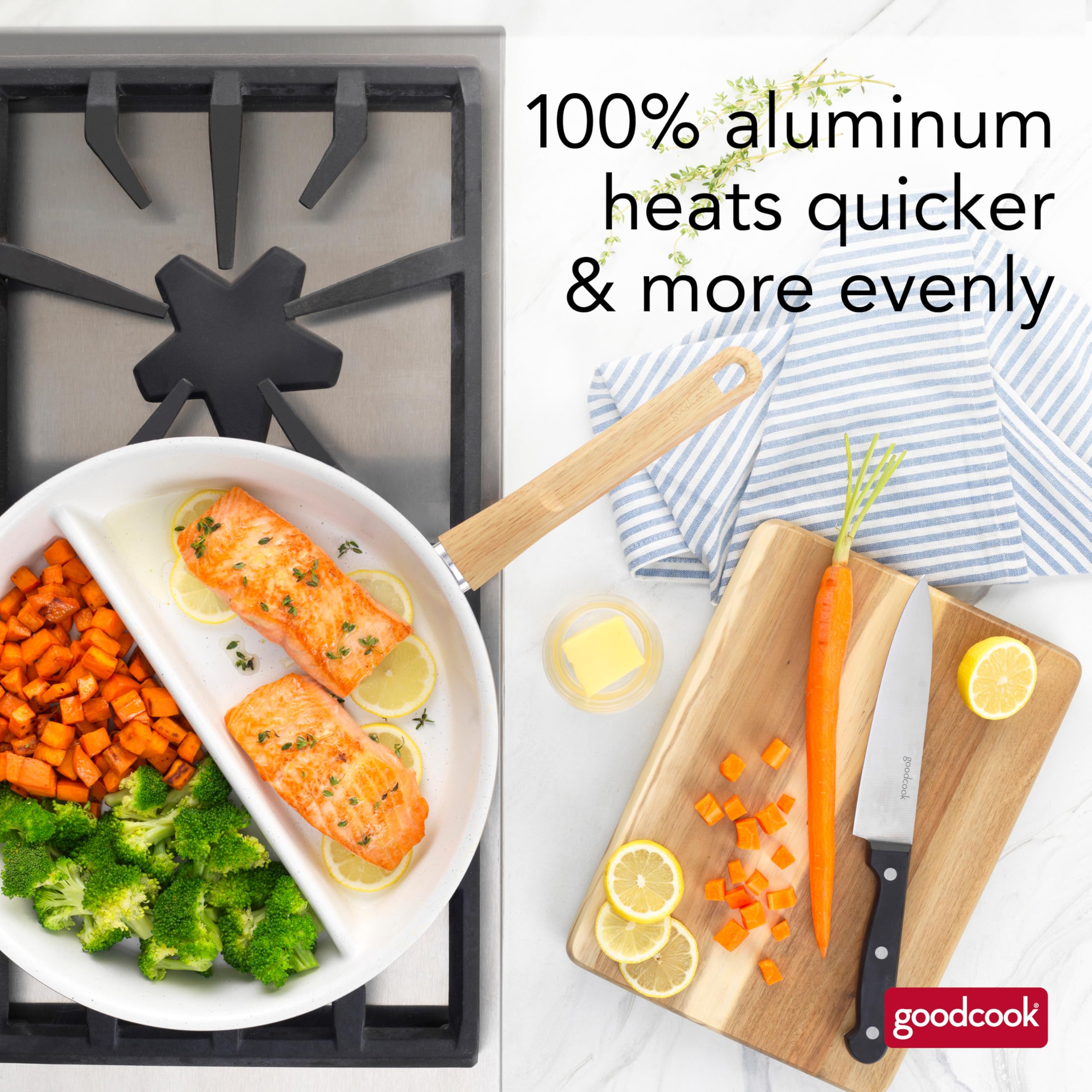 GoodCook Healthy Ceramic Titanium-Infused 12" Divided Skillet, Light Blue – Ceramic Cookware, Nonstick Cooking Pan, Divided Frying Pan Skillet for Eggs, Meats, Vegetables, Sauces, Warming Tortillas