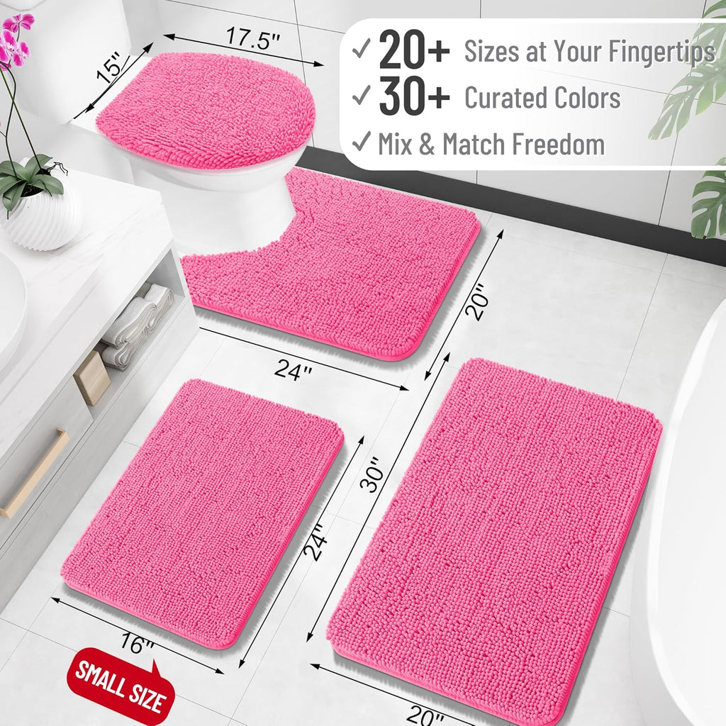 OLANLY Large Bath Rugs - Extra Soft Chenille with Quick-Dry Rubber Backing | 44x32, Hot Pink