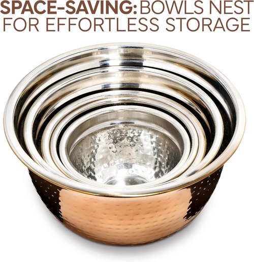 Cook With Color 18-Piece Mixing Bowls Set - Handcrafted Stainless Steel with Airtight Lids | Copper Hammered Finish