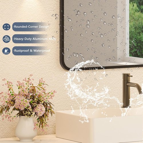 Black Bathroom Mirror - 22x30 Rectangle Wall-Mounted Vanity Mirror with Shatterproof Glass & Matte Aluminum Frame