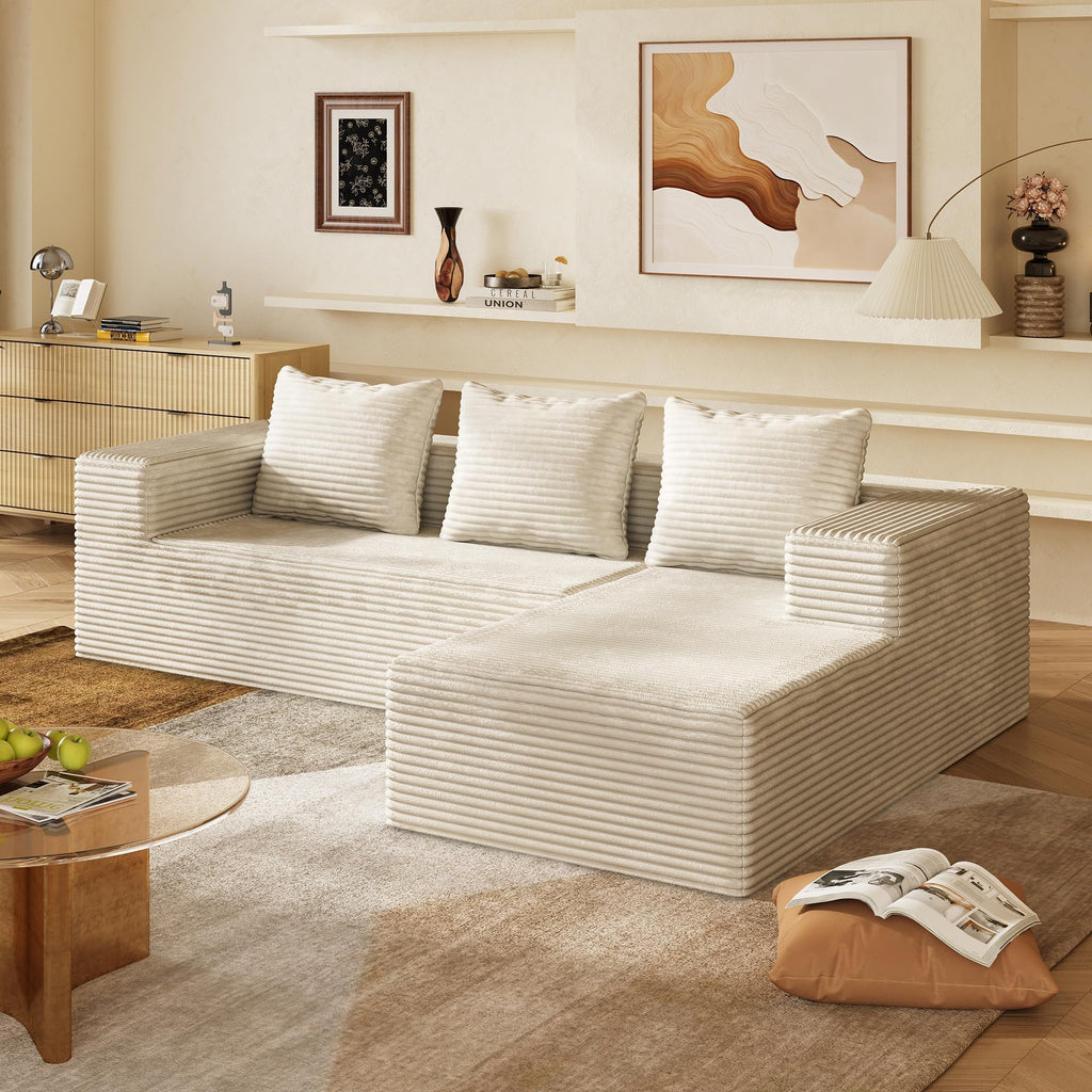WLIVE 35'' Boneless Chair for Living Room, Bean Bag Chair for Adults, with Pillows, Comfortable Floor Chair, Beige, Single