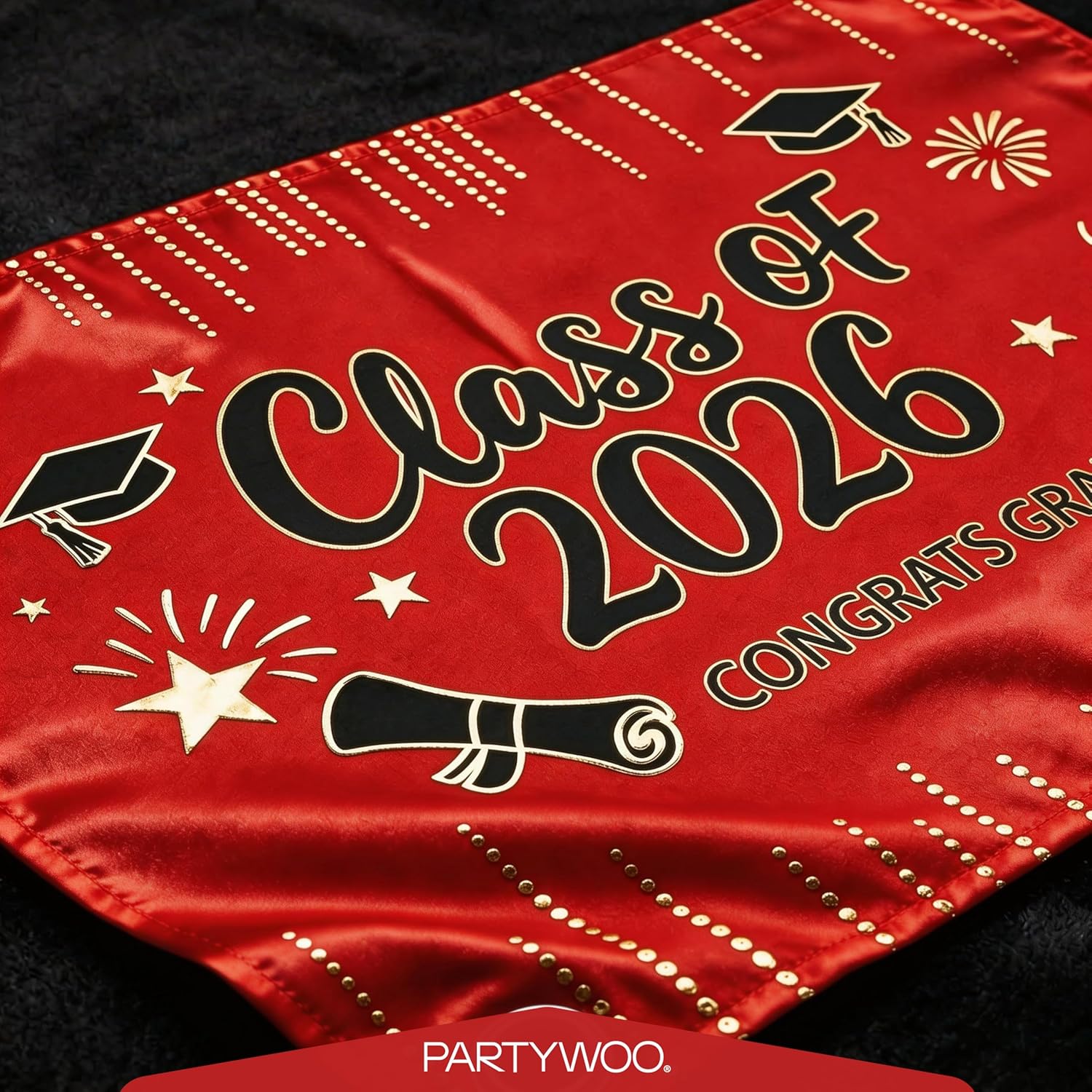 PartyWoo Graduation Decorations - Class of 2026 Supplies Set with Red Backdrop & Balloons | 40pcs