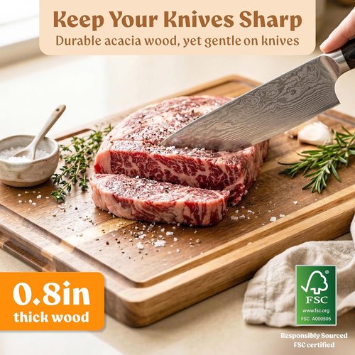 Acacia Wood Cutting Board Set - Non-Toxic, Durable & Double-Sided with Juice Groove | 3-Piece Chopping Boards for Meat, Cheese & Vegetables