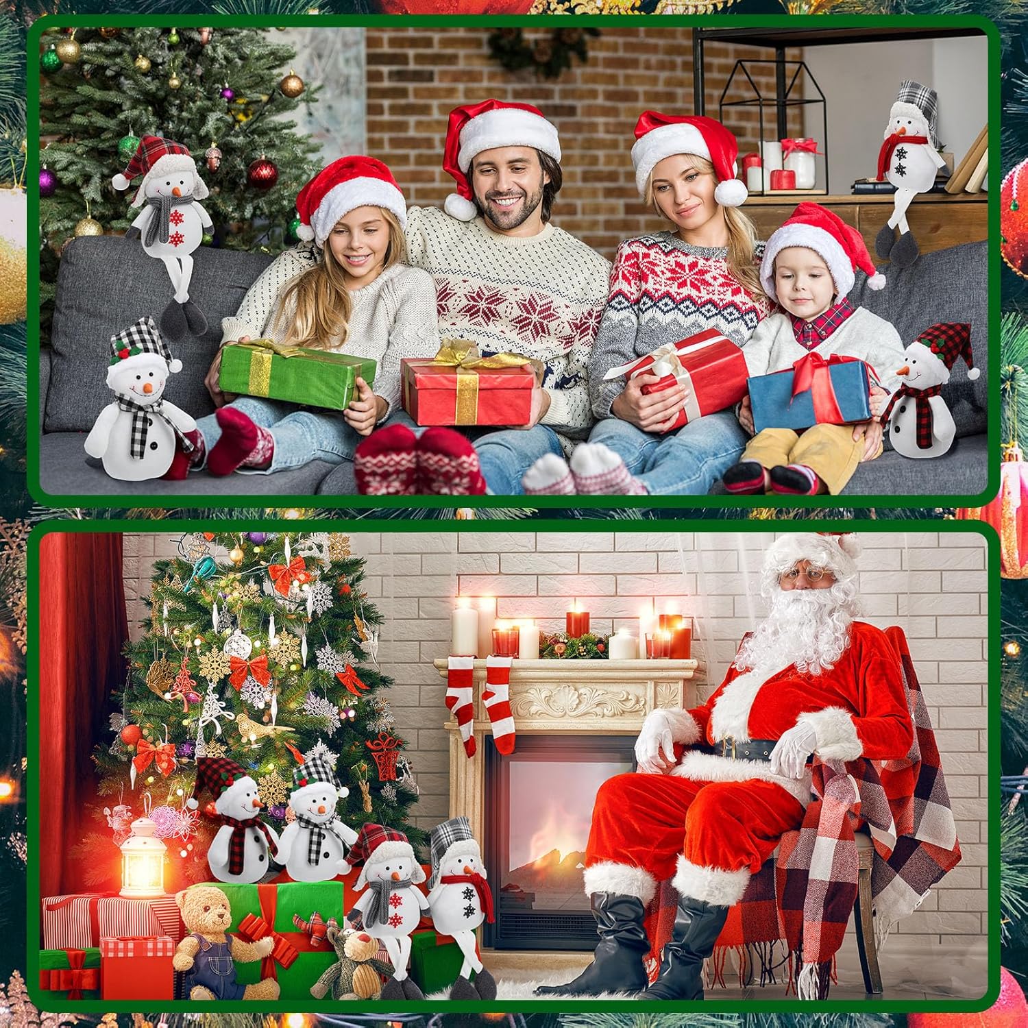 Yuntau Plush Snowman Decor - 4 Pack Sitting Snowmen with Scarf & Hat | Rustic Christmas Ornaments for Indoor Holiday Decor