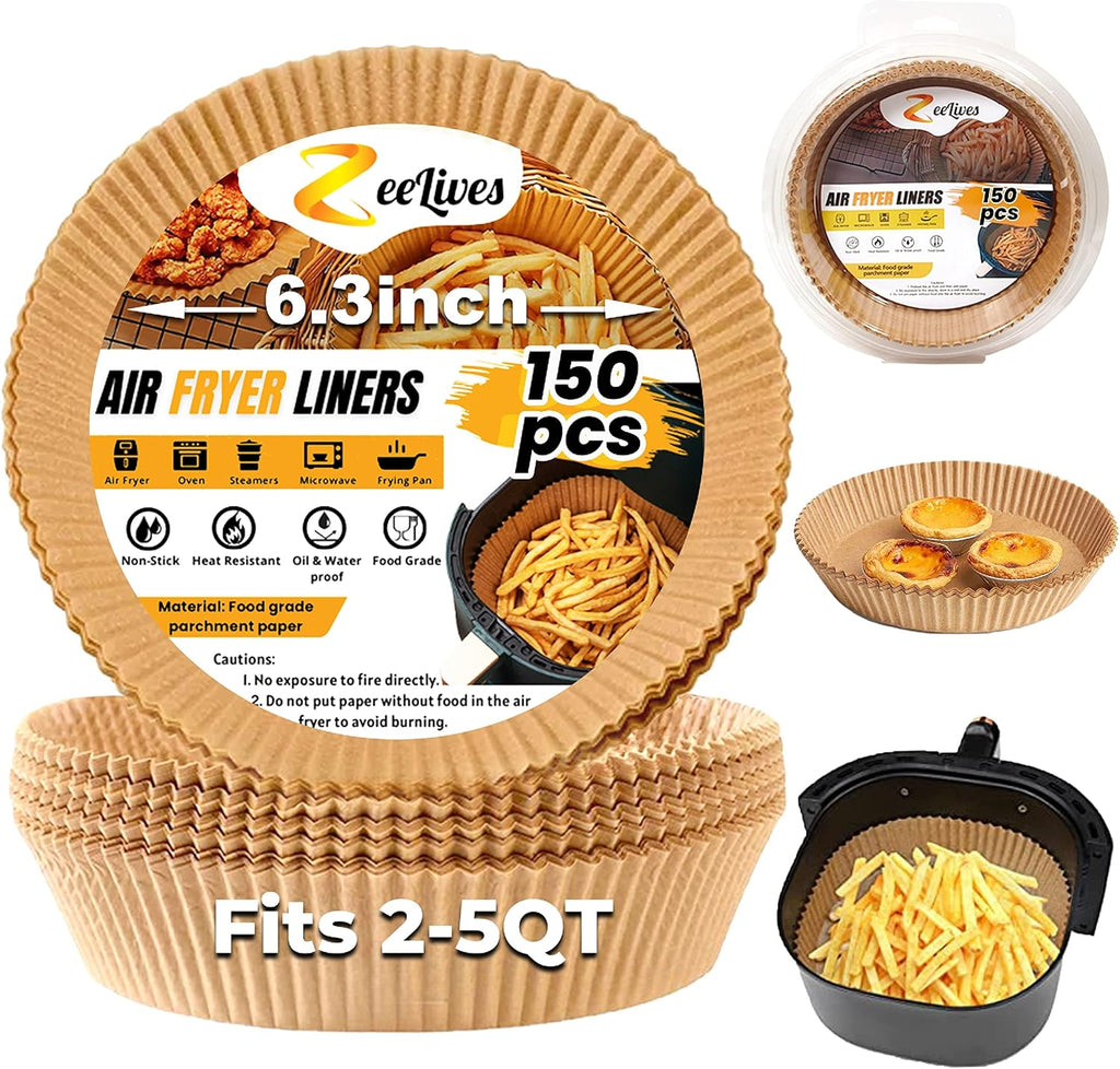 Ninja Air Fryer Liners - Disposable 150 Pcs Parchment Paper | Water & Oil Proof 6.3 Inch (Fits 2-5 Qt)