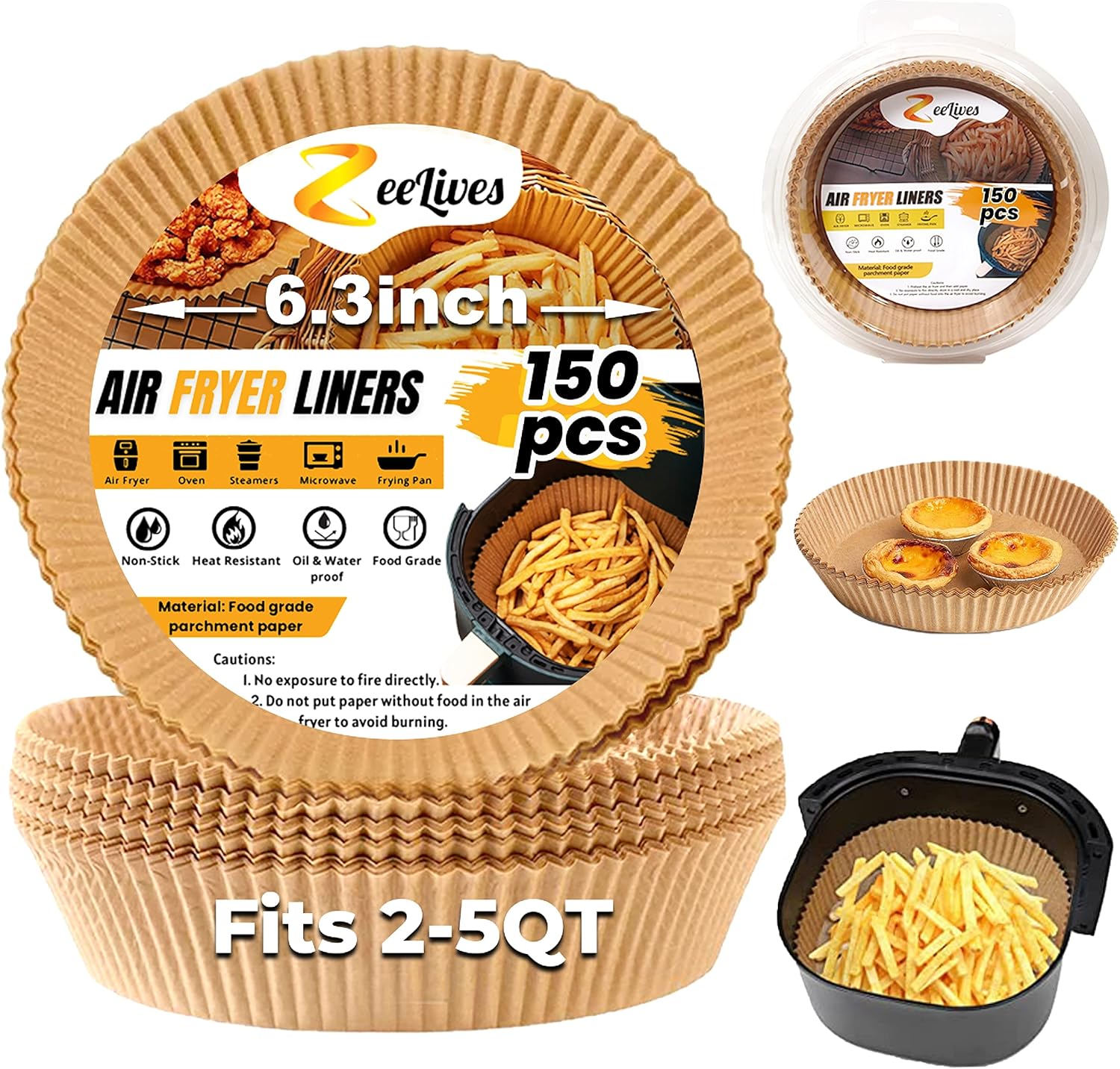 Ninja Air Fryer Liners - Disposable 150 Pcs Parchment Paper | Water & Oil Proof 6.3 Inch (Fits 2-5 Qt)