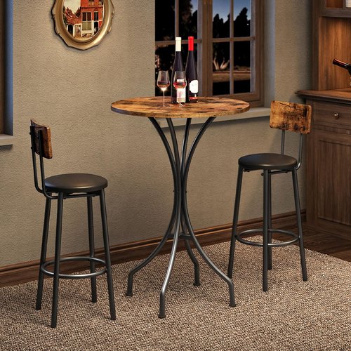 CHOEZON Bar Table, Round High Top Table, Home Counter Height Table, for Kitchen, Pub, Bistro, Living Room, Meeting Room, Rustic Brown and Black TBT06BF