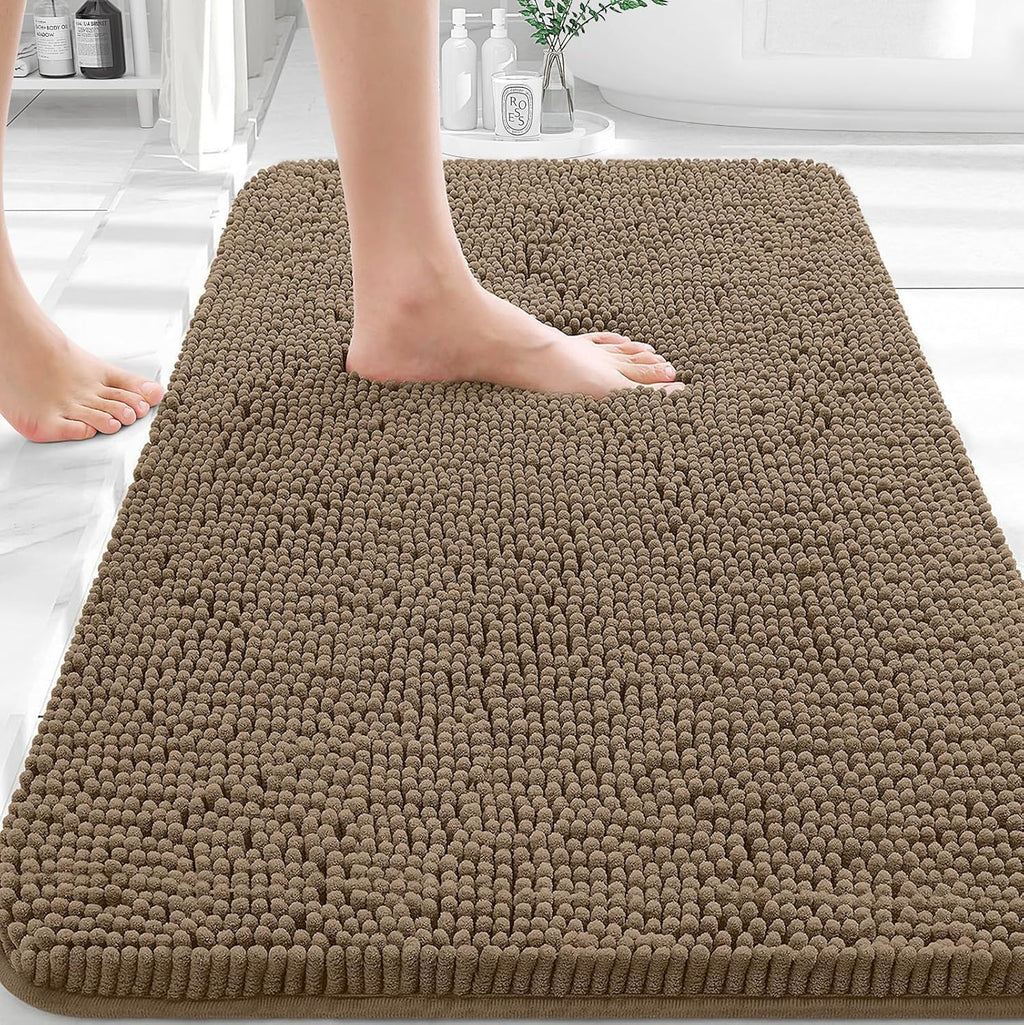 OLANLY Bathroom Rugs - Extra Soft Chenille Bath Mats | Quick Dry, Machine Washable, 30x20, Tan