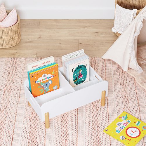 UTEX Montessori Bookshelf for Kids, Wooden Book Shelf for Kids Rooms, Toddler Book Caddy with Adjustable Divider, Floor Book Display, Baby Book Rack for Classroom Nursery